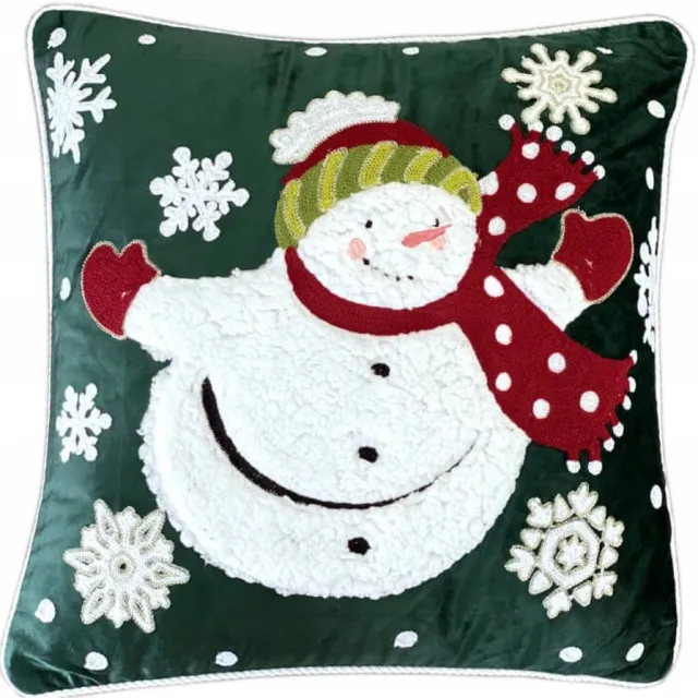 DeHome Kerstkussenhoes 45x45 cm Groen met Sneeuwpop