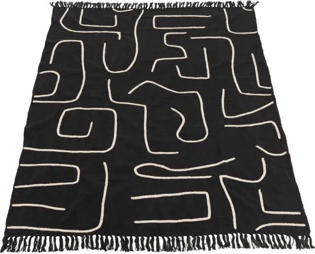 J-Line plaid Strepen/Bogen - katoen - zwart/wit - 180 x 130 cm