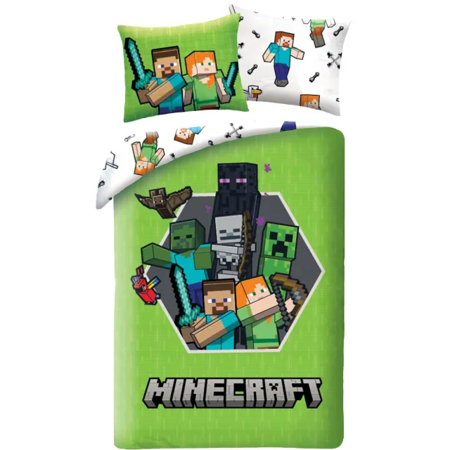 Minecraft Dekbedovertrek Friends - 140 x 200 + 70 x 90 cm - Polyester Groen