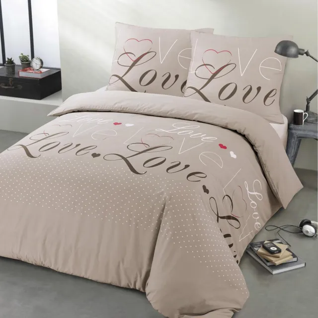 VISION home VISION Love Flanel Dekbedovertrekset - 100% katoen flanel: warm en zacht - Dekbedovertrek met 2 bijhorende slopen - Beige - Oekotex gecertificeerd, foto 2