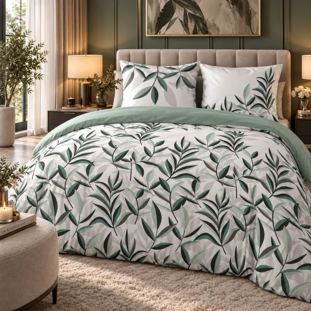 FERBELLA Luxe Dekbedovertrek Eldorado – 100% Katoen – 240 x 220 cm – Groen/Wit – 57 Thread Count – Ademend & Zacht – Incl. 2 Kussenslopen