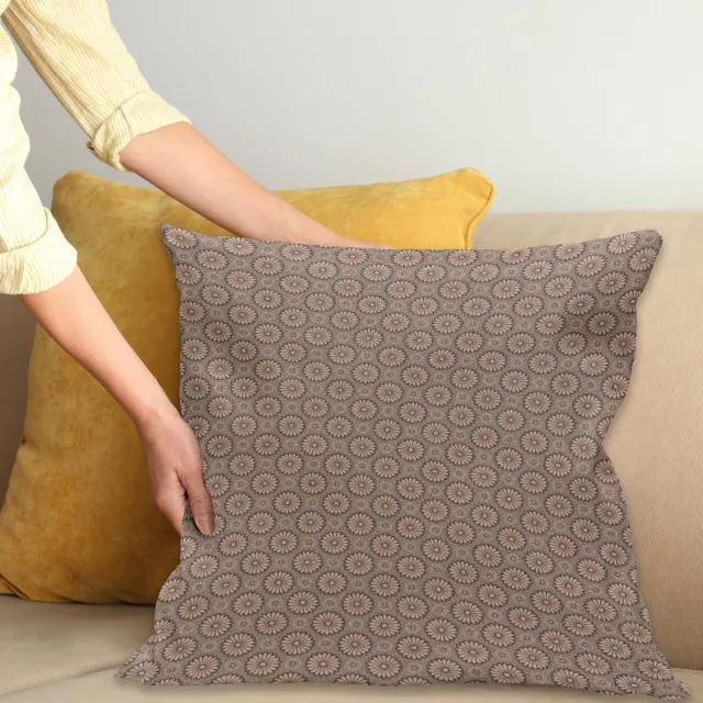 ABAKUHAUS Flora Kussenhoes – 40x40 cm – Dubbelzijdig bedrukt, Taupe-Perzik Warm Taupe Perzik