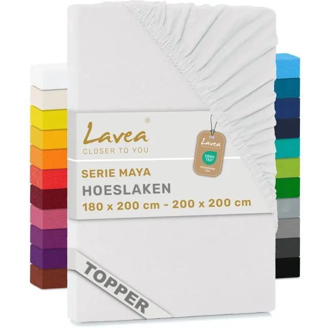lavea Hoeslaken voor Topper/Topmatras 180x200 cm – 100% Katoen Jersey – Geschikt voor Topmatrassen tot 10 cm – Met Elastiek Rondom – OEKO-TEX Gecertificeerd – Wit