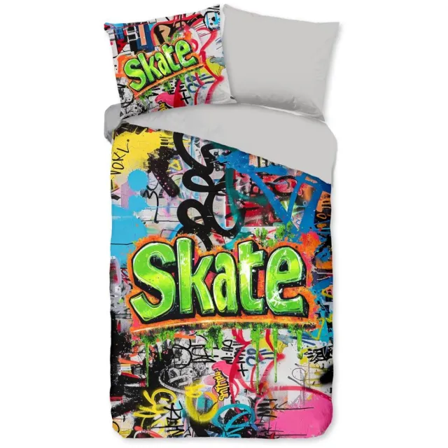 Good Morning flanel dekbedovertrek SKATE multi