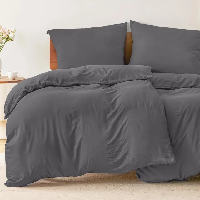 Famanu Set van 2 dekbedovertrekken 135 x 200 cm met 2 kussenslopen 80 x 80 cm, antraciet, 100% microvezel, vrij van schadelijke stoffen, ideaal voor een comfortabele nachtrust