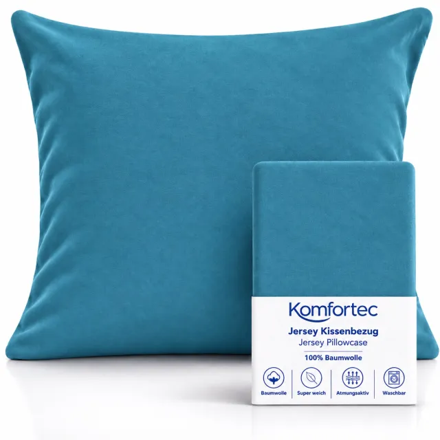 Komfortec Set van 2 Premium Jersey Kussenslopen 40x40 cm - Superzachte Kussenhoes – 100% Katoen – 150 g/m² -Petroleumblauw
