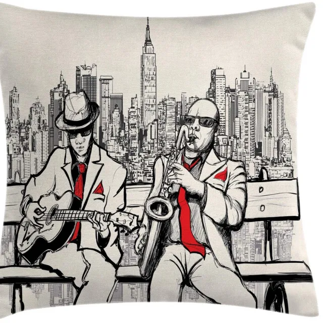 ABAKUHAUS Retro Kussenhoes – Nacht in New York – 40x40 cm – Omkeerbaar bedrukt Rot