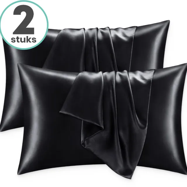 Loti Living Satijnen Kussenslopen - 2 Stuks - Zwart - Zijdezacht & Anti-Pluis - Kussensloop - Voor Glanzend Haar & Stralende Huid - 60x70 cm