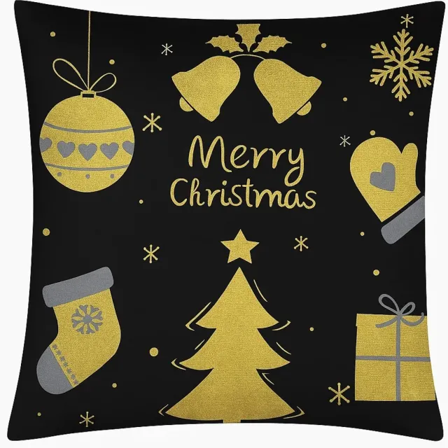 Fitizzio Decoratieve Kerst Kussenhoes 40x40 cm Zwart Velours met Gouden Print