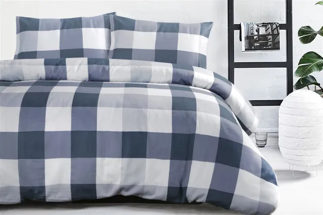 Padiro dekbedovertrek 260 x 220 cm - extra groot XXL - Katoensatijn - Blauw - Vichy-ruitpatroon - Met 2 kussenslopen 50 x 70 cm - 3-delig voor 2 personen