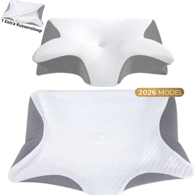 Anti Snurk Kussen – Ademvrij Hoofdkussen – Orthopedisch Memory Foam 60x40 cm – Inclusief Extra Kussensloop – Tegen Snurken & Nekklachten – 2026 Model FluxGoods grijs/wit