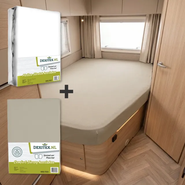dexitex Textielpakket Frans bed - 1 molton met 1 x Zandkleur hoeslaken, RECHTS 1 x molton + 1 x hoeslaken zandkleur