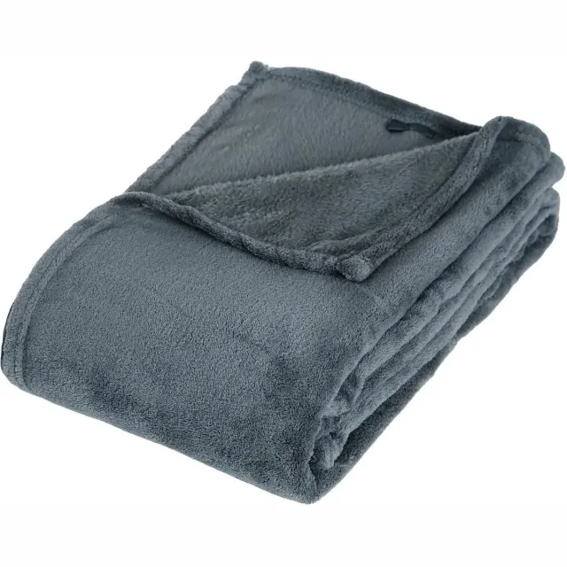 Atmosphera Fleece deken of plaid harig - donkergrijs - 125 x 150 cm - polyester - Bankdeken - Fleece plaid
