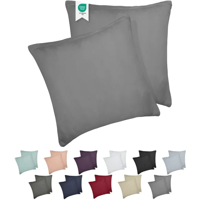 BARBONS kussensloop 80x80 set van 2 - Jersey 165 g/m² kussenhoes - 100% Katoen - grijs