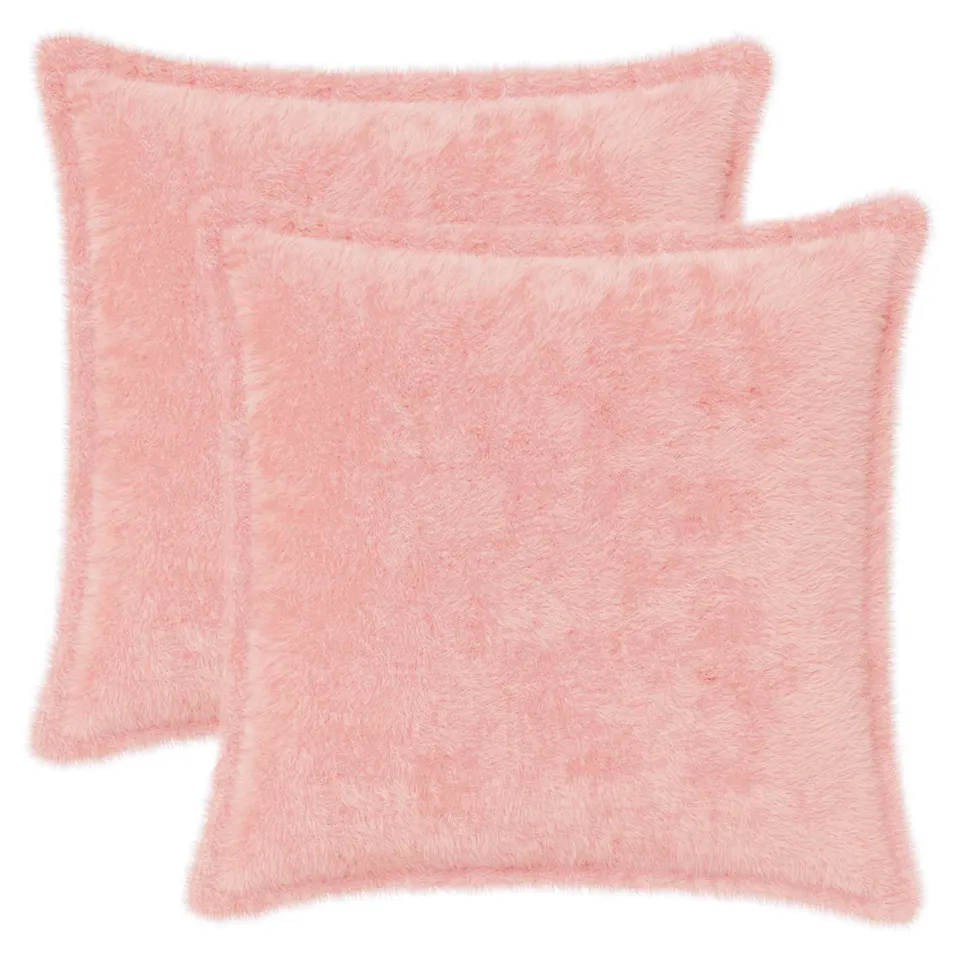 vidaXL Kussensloop 2 st HOUTEN Roze 35 x 35 cm Nep Konijnenbont, foto 3