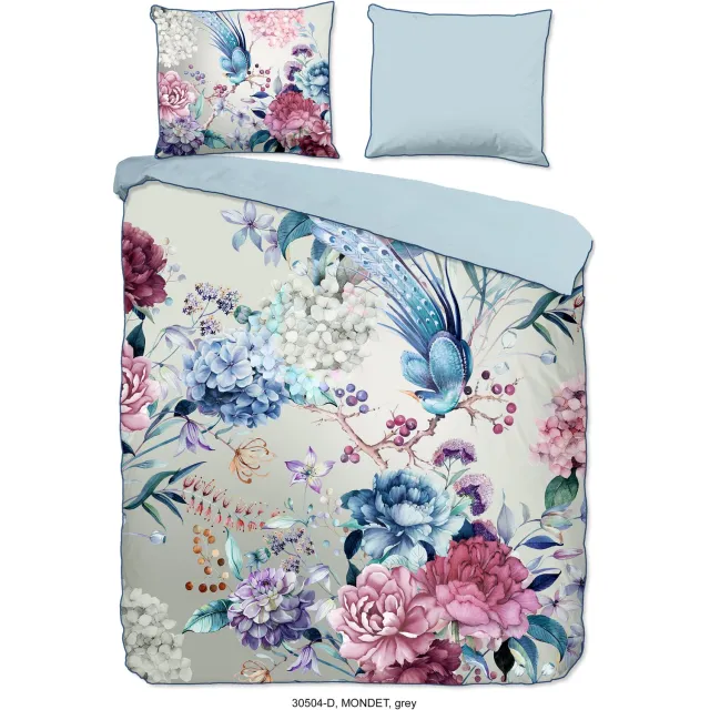 Descanso dekbedovertrek bloemen - Lits jumeaux 240x200/220 cm - Grijs - 100% Katoen satijn Grey