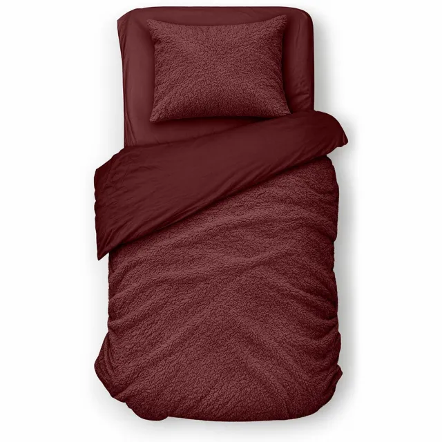 Eleganzzz Dekbedovertrek Teddy Pluche - Bordeaux - Teddy Dekbedovertrek - Dekbedovertrek 140x200/220cm - Eenpersoons dekbedovertrekken - 140x220cm - Fluffy Dekbedovertrek - Effen Dekbedovertrek Teddy Pluche Bordeaux