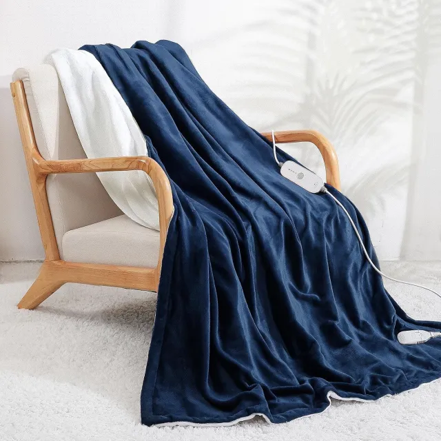 QEVA Verwarmde Deken - Elektrische Deken - Warmtedeken - Blauw - 180cm x 130cm x 1cm
