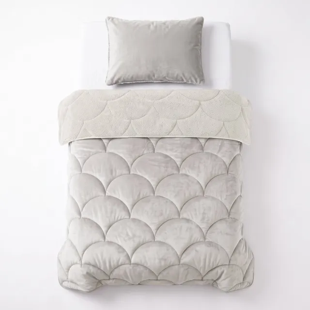 Sleeptime Teddy Velvet 2 in 1 Wasbaar Dekbed zonder Overtrek - Eenpersoons 140x200 cm - Inclusief 1 Kussensloop 60x70 cm - Zacht Teddy Velvet - Beige