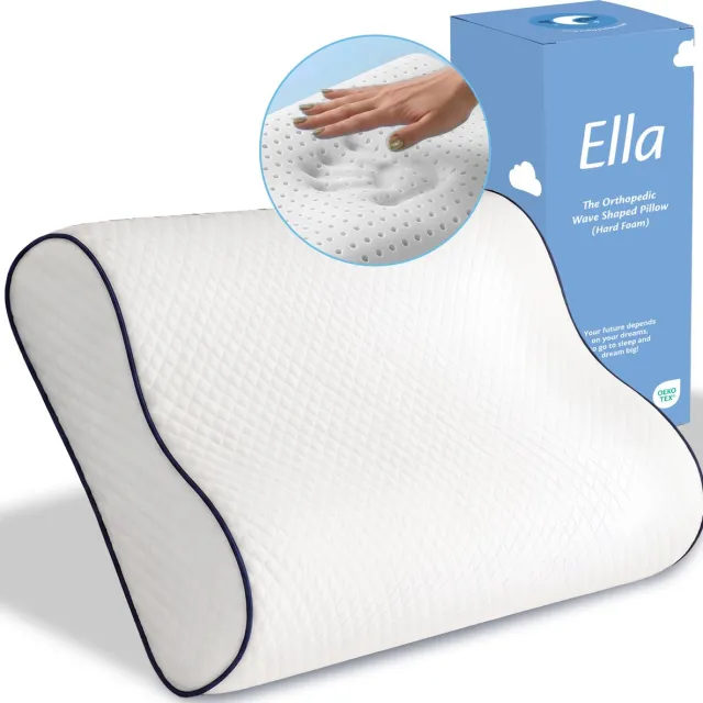 Ella Wave-Hard Orthopedisch Hoofdkussen voor Rug en Zijslaper - Ergonomisch Neksteun Kussen van Traagschuim - Slaapkussen Nekklachten 60 x 40 cm - Wit