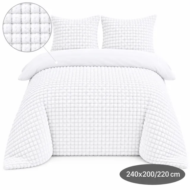 Roden Blue Popcorn fleece dekbedovertrek set - 240x200/220 cm - Wit - Zacht - Anti-allergeen - Wasbaar