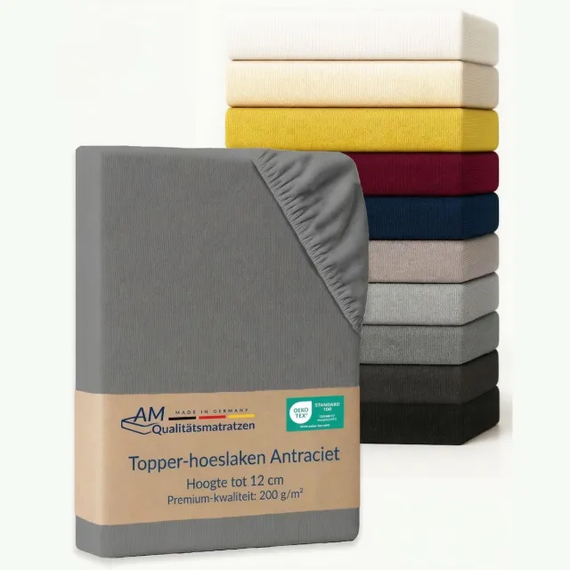 AM Qualitätsmatratzen Premium hoeslaken 120 x 210 cm topper (200gsm) in Antraciet - Made in Germany - OEKO TEX gecertificeerd topper hoeslaken - Jersey hoeslaken - Fitted Sheets