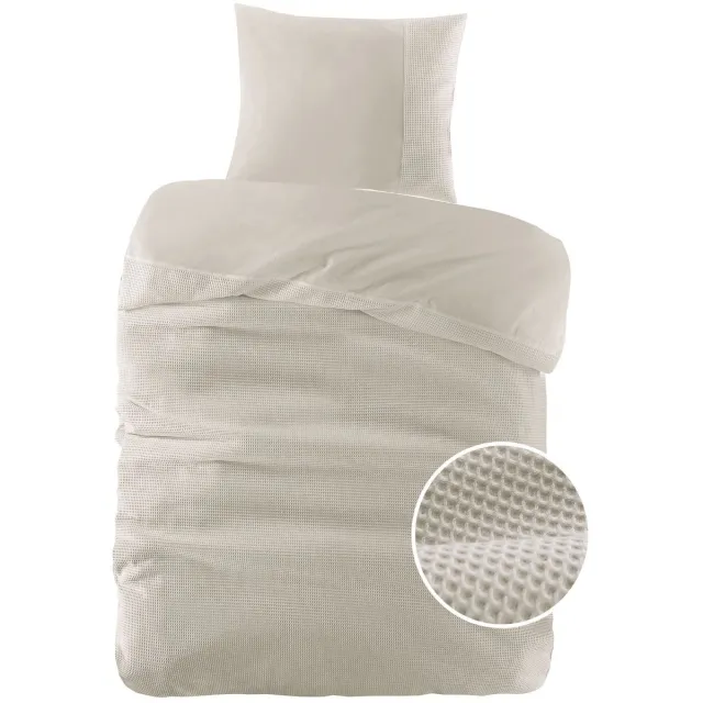 Droomtextiel Papillon Dekbedovertrek Mendoza Wafel Zand - 140x200/220 cm - Hoogwaardige Percale Katoen Super Zacht