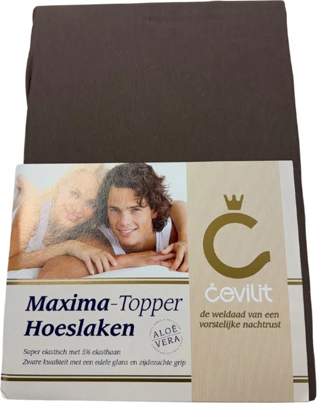 Cevilit Maxima Hoeslaken Taupe– Voor toppers – Maat 120 t/m 160 x 220 – Aloë vera – Jersey Stretch – Extra Zwaar – Hoekhoogte ca 20cm - Zijdezachte grip – anti pilling - Strijkvrij