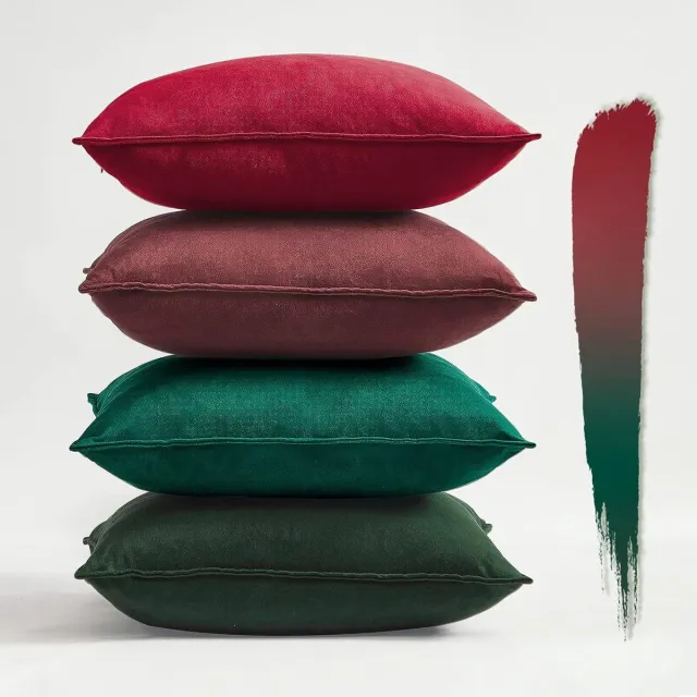 Thuys Kerstkussen, kussensloop, 40 x 40 cm, groen en rood, set van 4 fluwelen kussenslopen, kussenovertrek, sierkussen, voor bank, slaapkamer, woonkamer, balkon, kinderen, pluizig Kerstserie