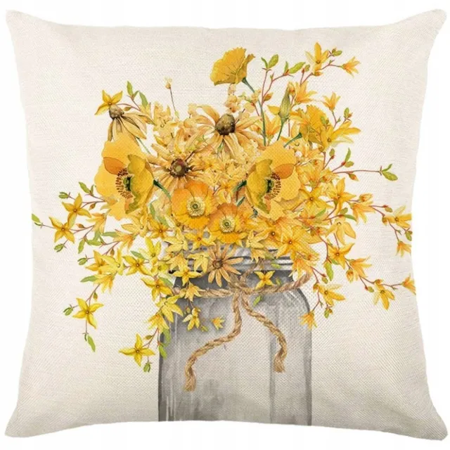 eCarla Decoratieve Kussensloop 45x45cm met Gele Bloemen - Linnen Multicolor