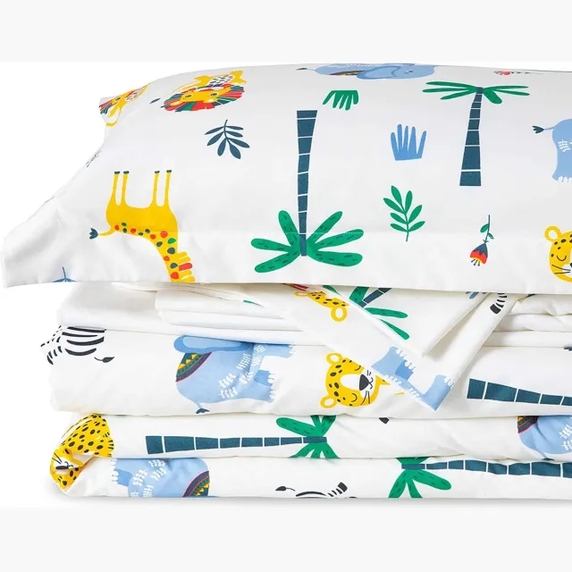 MAZAZU Wasbaar Kinderdekbed Zonder Overtrek - 140x200 cm - Jungle Dieren Safari - All-Year - Hypoallergeen & Zacht Wit