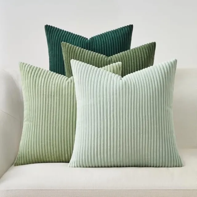 PromoHome Fluweel Kussenhoes Set 4 Stuks 50x50 cm Lichtgroen Gradiënt Gestreept Decoratieve Kussenhoezen Voor Bank Slaapkamer Woonkamer Balkon Pluizig Zacht