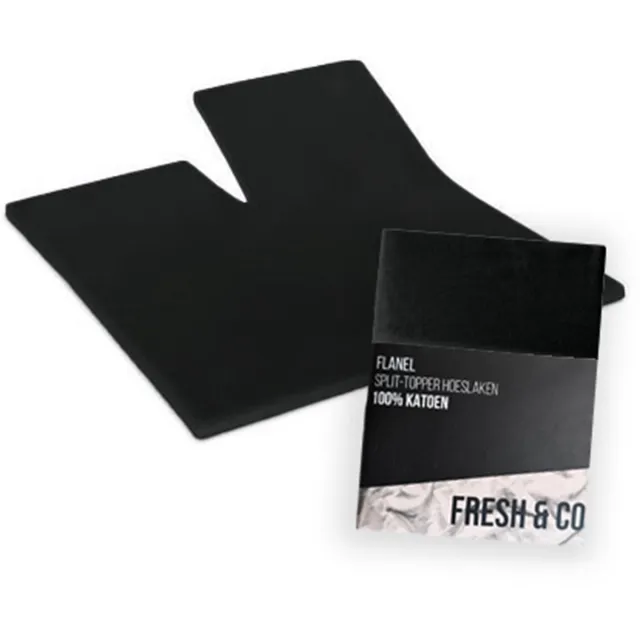 Fresh and Co Fresh & Co splittopper Hoeslaken Flanel - 180x210/220 - zwart- OP = OP