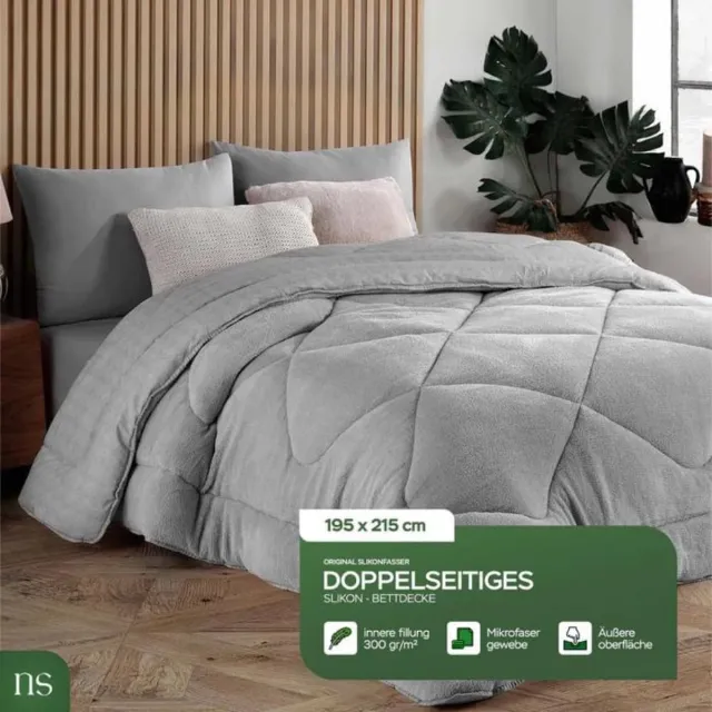 NORDIC SCHILLER Dubbelzijdig dekbed, 195 cm x 215 cm dekbed , 4-seizoenen dekbed, dubbel dekbed, wasbaar dekbed, 100% katoenen dekbed, grijs