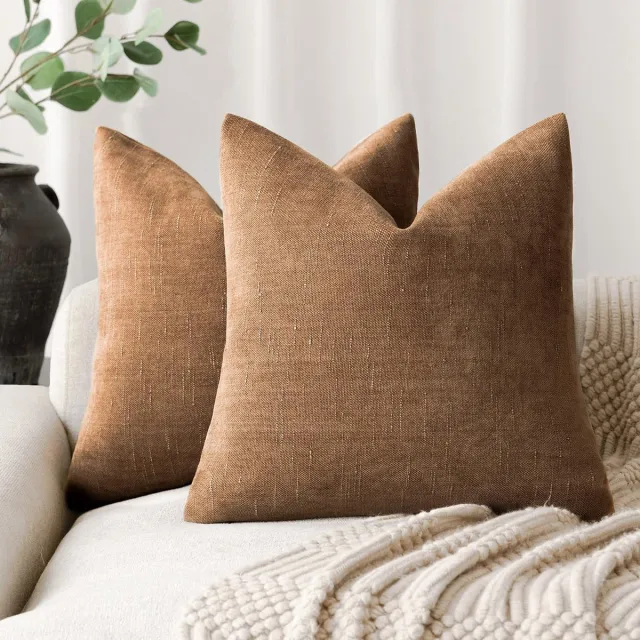 Unyqoos Set van 2 zachte chenille kussenhoezen voor stijlvolle interieurdecoratie Brons