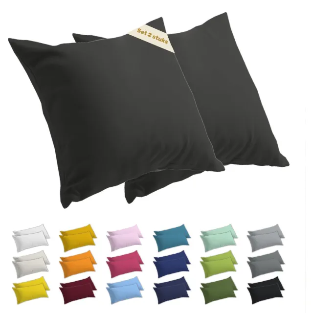 lavea Kussenslopen 65x65 cm Set van 2 – Kussenhoezen van 100% Zachte en Ademende Jersey Katoen met YKK Ritssluiting – Antraciet