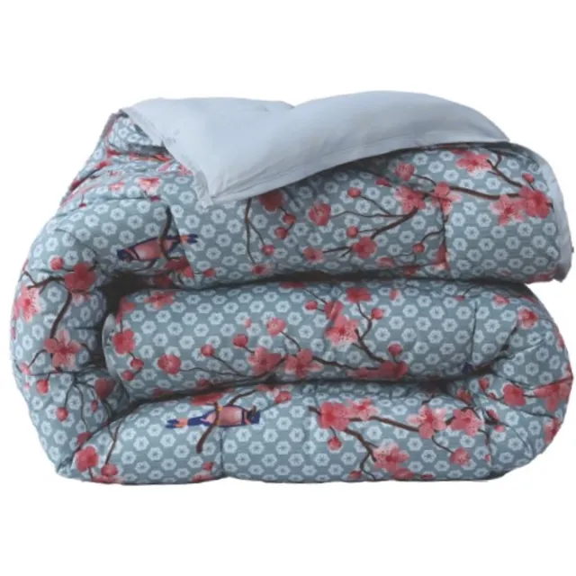 Beau Maison Dekbed Zonder Overtrek Japon Blue | Easy Dekbed Uni Onderzijde | 200 x 200/220cm + 2 kussenslopen Blauw en Roze