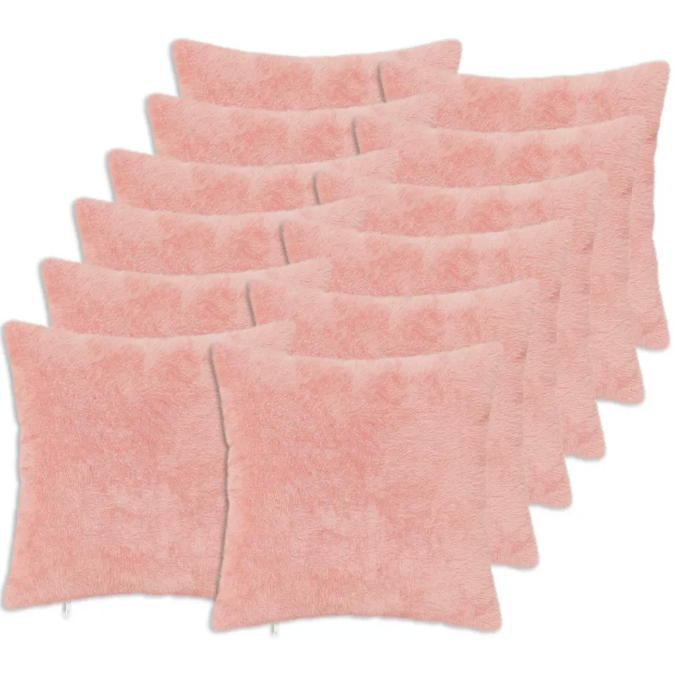 vidaXL Kussensloop 12 st HEERLEN Roze 45 x 45 cm Nep Konijnenbont