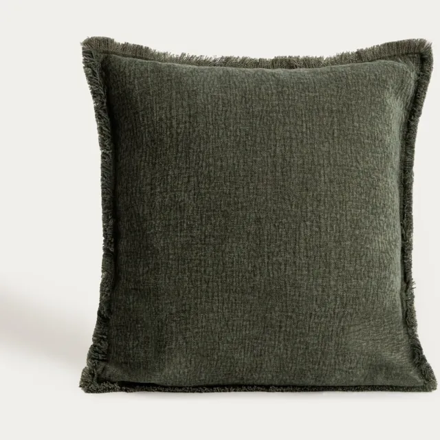Homla Kussensloop | ZAMBRA | groen met linnenmix en franjes | 45x45 cm | 782985