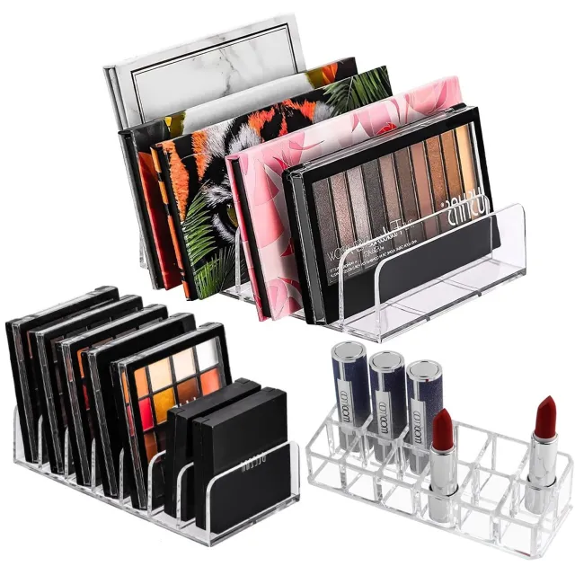 Famanu Make-up organizer met 7 vakken van helder acryl, lippenstift-organizer en opbergdoos voor cosmetica, set van 3 stuks, ideaal voor oogschaduw en andere make-up wit