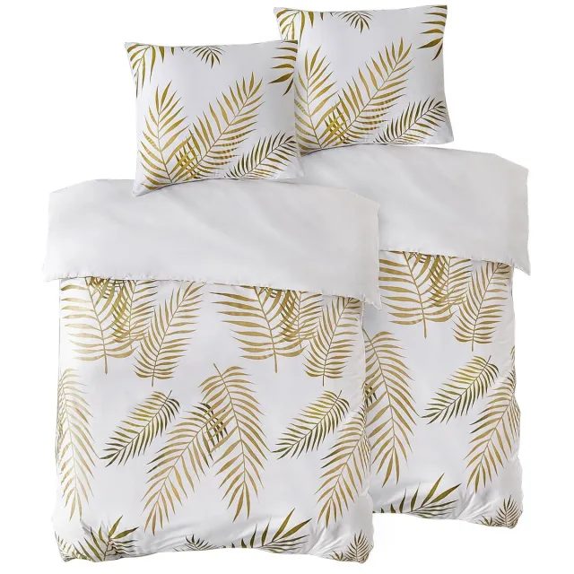 Ibenzoa Luxe beddengoedset met palmbladmotief en ritssluiting voor comfortabel slapen wit en goud