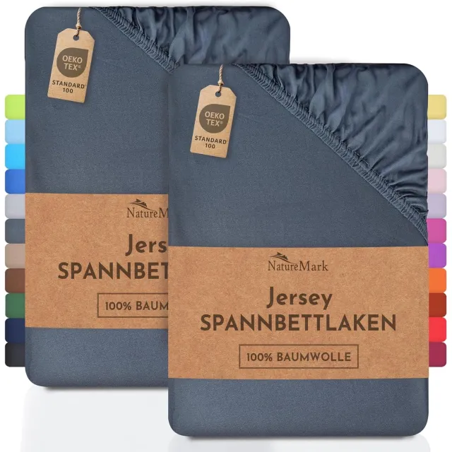 NatureMark 2x Jersey Kinder Hoeslaken 70x140 cm Katoen Antraciet Grijs