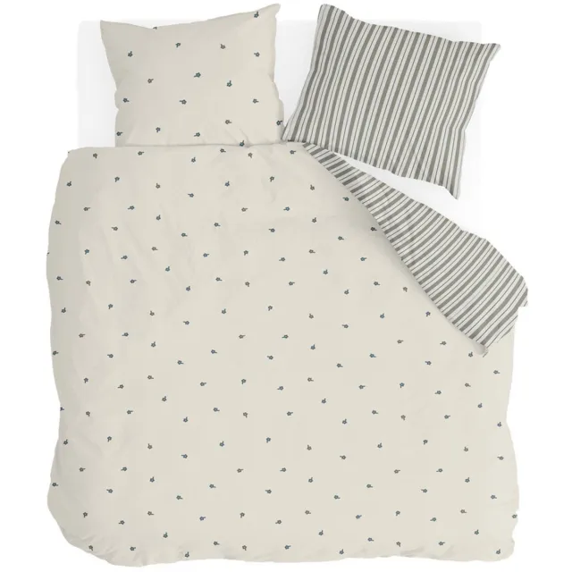 Walra Dekbedovertrek Remade Blossom Lines - 240x220 - 100% katoen - Off White / Groen