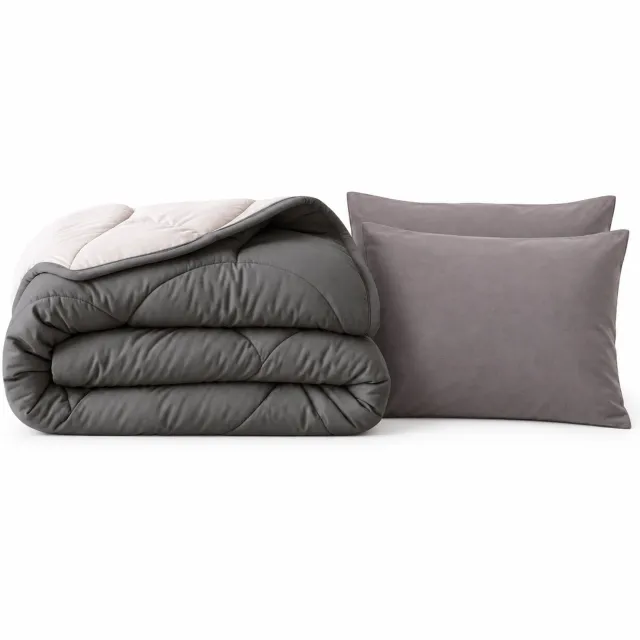 Dekbed-Discounter Sleeptime Dekbed Zonder Overtrek 240 x 200 cm - Inclusief 4 kussenslopen - Wasbaar op 40 graden - Warmteklasse 2 - Antraciet/Off White