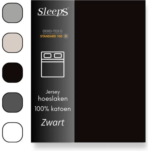 Sleeps Jersey Stretch Hoeslaken - 100% Katoen - 90x200 cm - Zwart - Strijkvrij