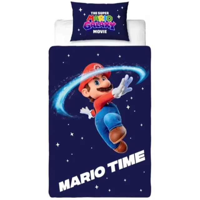 oeko tex Super Mario Galaxy Movie eenpersoons dekbedovertrek - Polyester - 140 x 200 cm - Met kussenhoes Donkerblauw