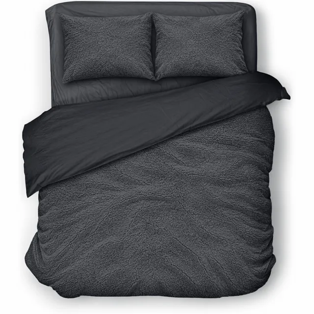 Eleganzzz Dekbedovertrek Teddy Pluche - Antraciet - Teddy Dekbedovertrek - Dekbedovertrek 240x200/220cm - Lits Jumeaux dekbedovertrekken - 240x220cm - Fluffy Dekbedovertrek - Effen Dekbedovertrek