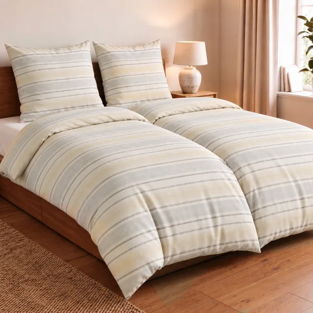 Beautissu Viola - Dekbedovertrek Flanel Tweepersoons - 2x Dekbed 135x200 cm & 2x Kussensloop 80x80 cm Flanellen Dekbedhoes Creme