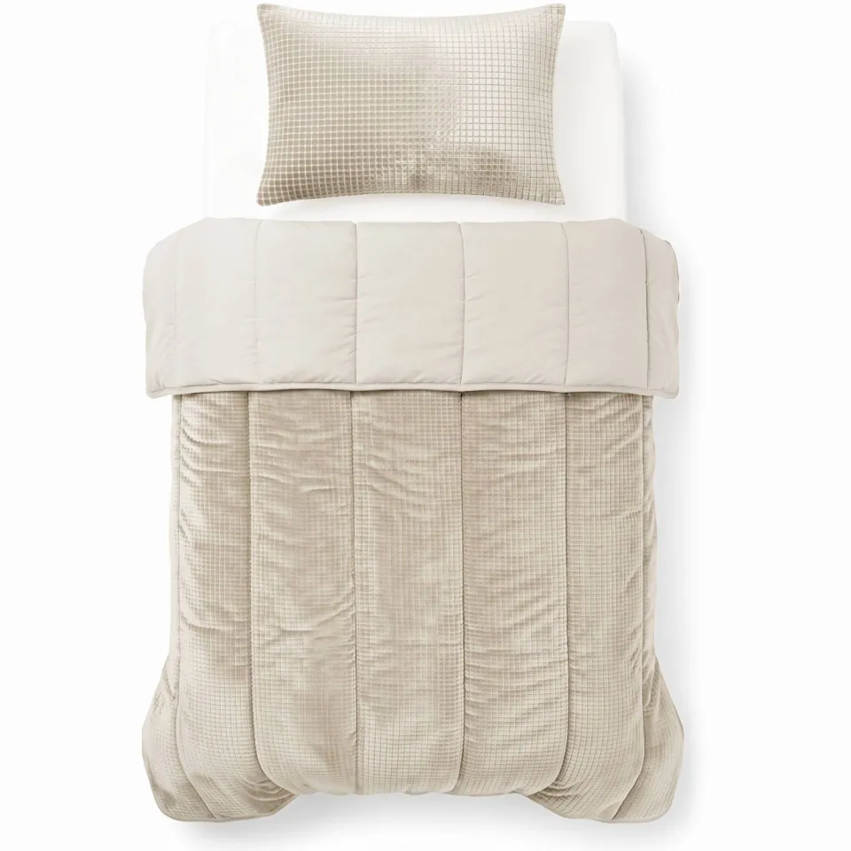 W wasbaar dekbed Fur Little Check - Ecru