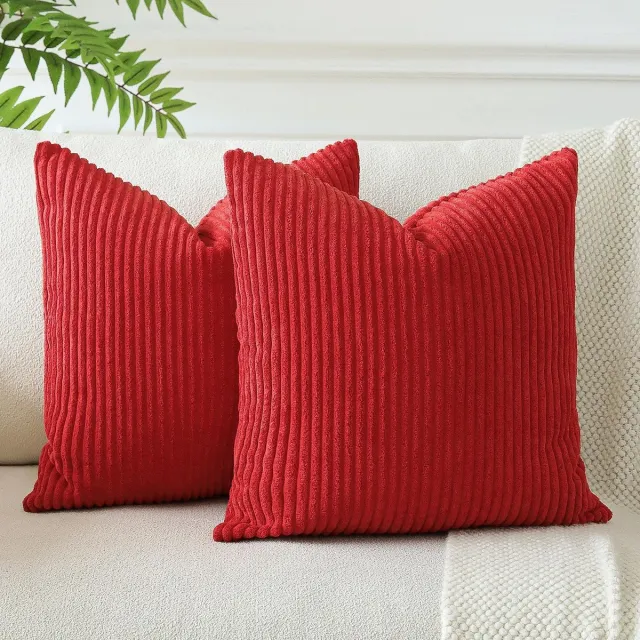 Ibenzoa Set van 2 Elegante Corduroy Kussenslopen voor Stijlvolle Woonkamerdecoratie rood